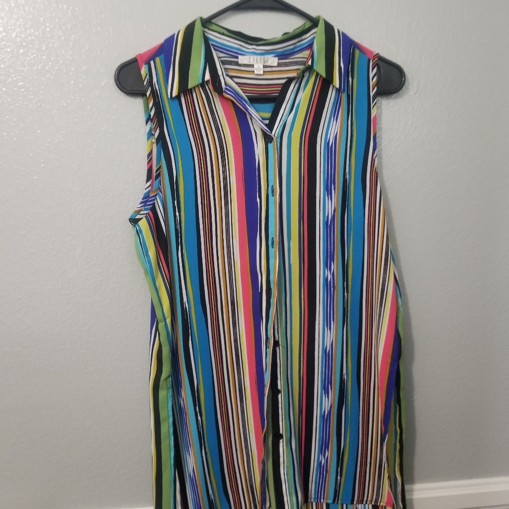 Striped multicolored button down blouse